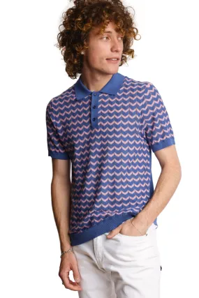 3 Button Chevron Polo - Blue & Pink Zig Zag