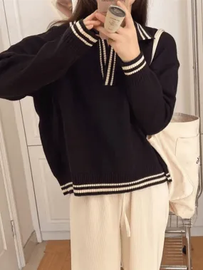 Back To School Sonicelife Contrast Trim Pullover Sweater