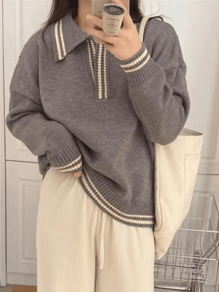 Back To School Sonicelife Contrast Trim Pullover Sweater