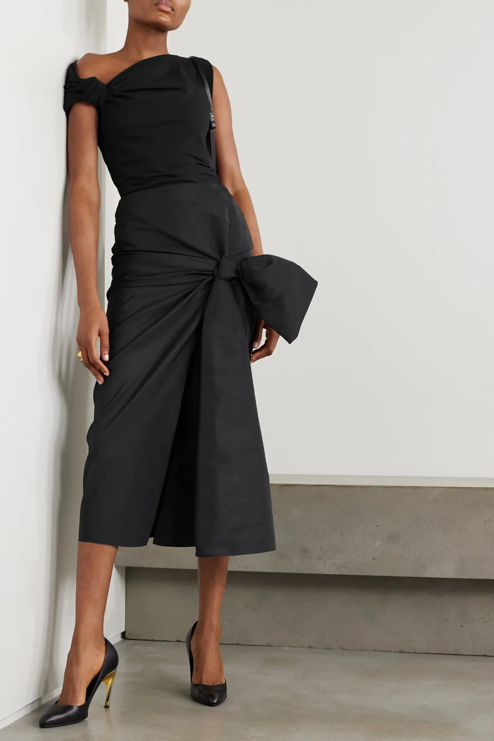 Bow-embellished Taffeta Midi Skirt
