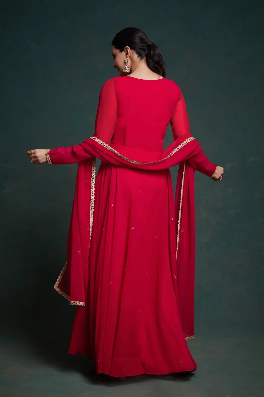Chic Red Georgette Dress with Elegant Prints – Ready to Wear