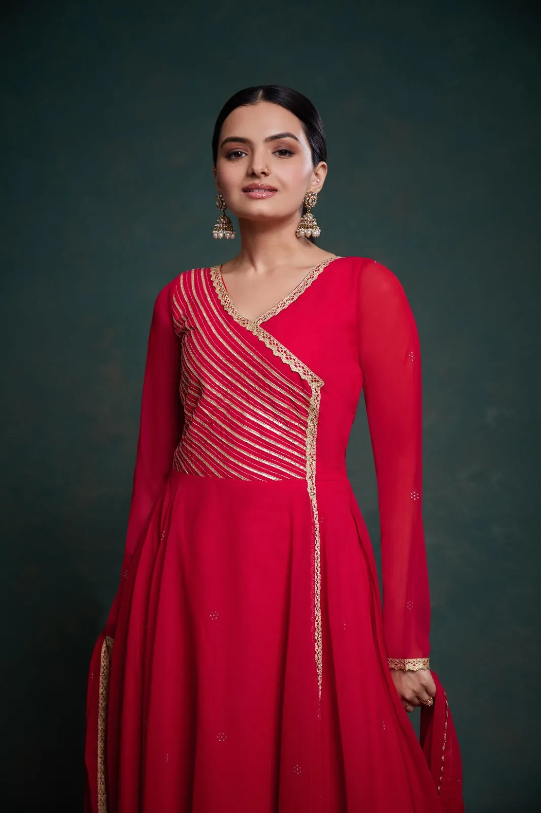 Chic Red Georgette Dress with Elegant Prints – Ready to Wear