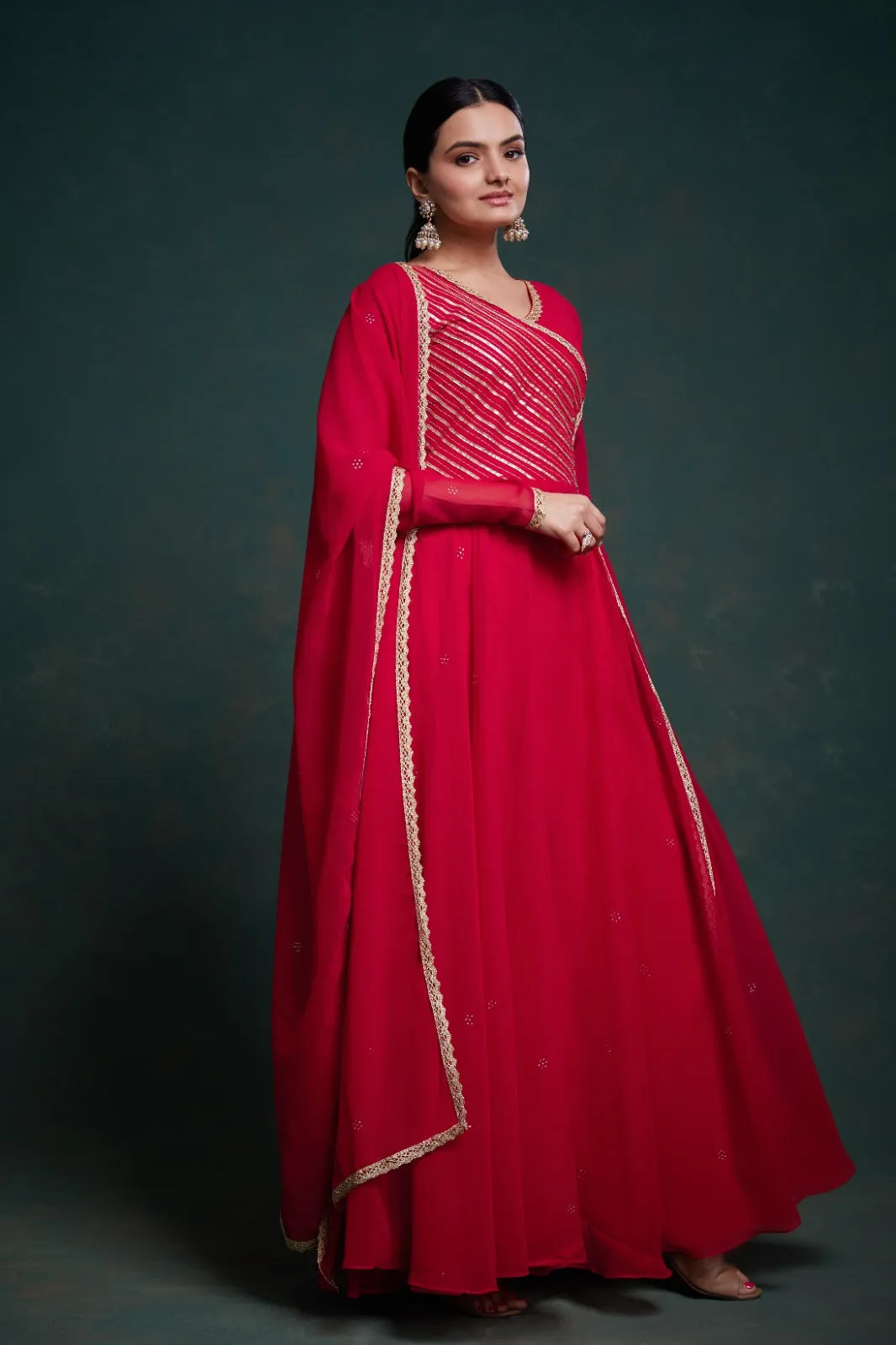 Chic Red Georgette Dress with Elegant Prints – Ready to Wear