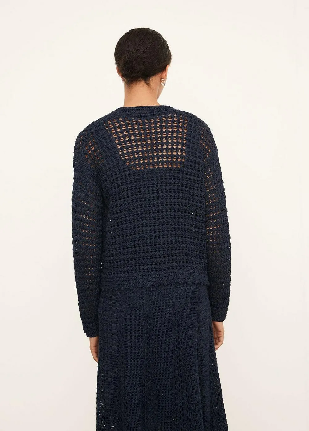 Crochet Cardigan Sweater in Navy