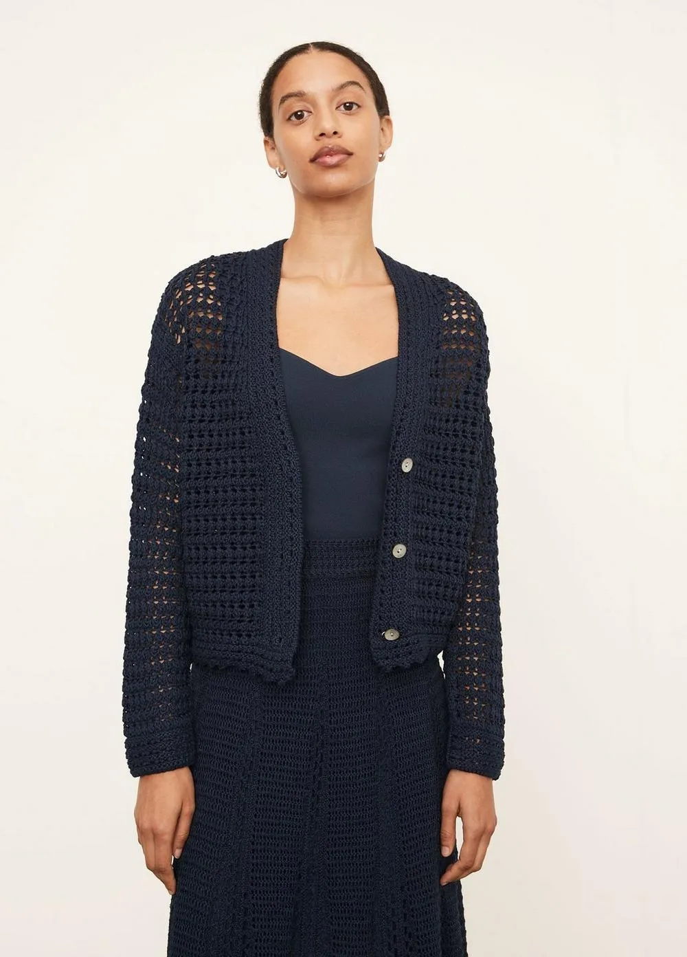 Crochet Cardigan Sweater in Navy