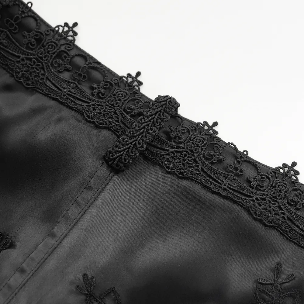 Gothic Lace Overlay Bell-Bottom Pants with Satin Accents