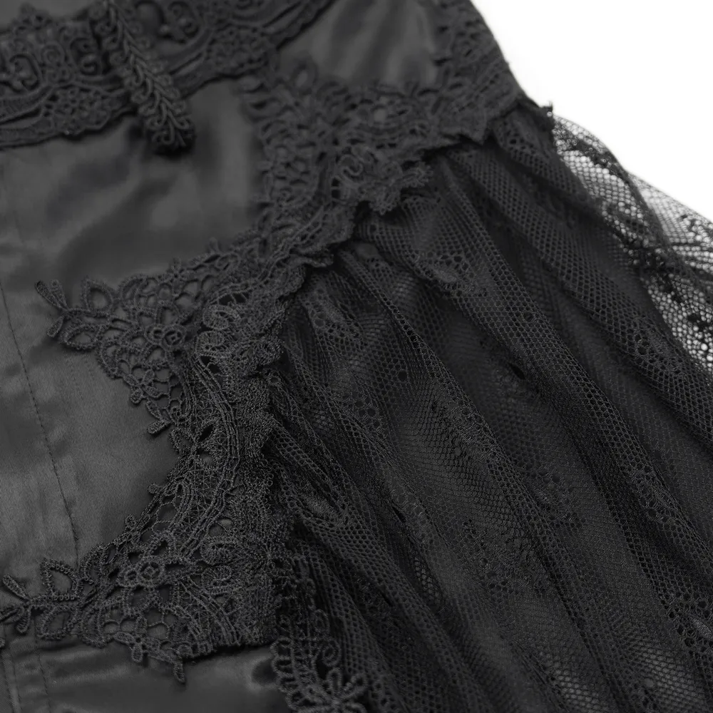Gothic Lace Overlay Bell-Bottom Pants with Satin Accents