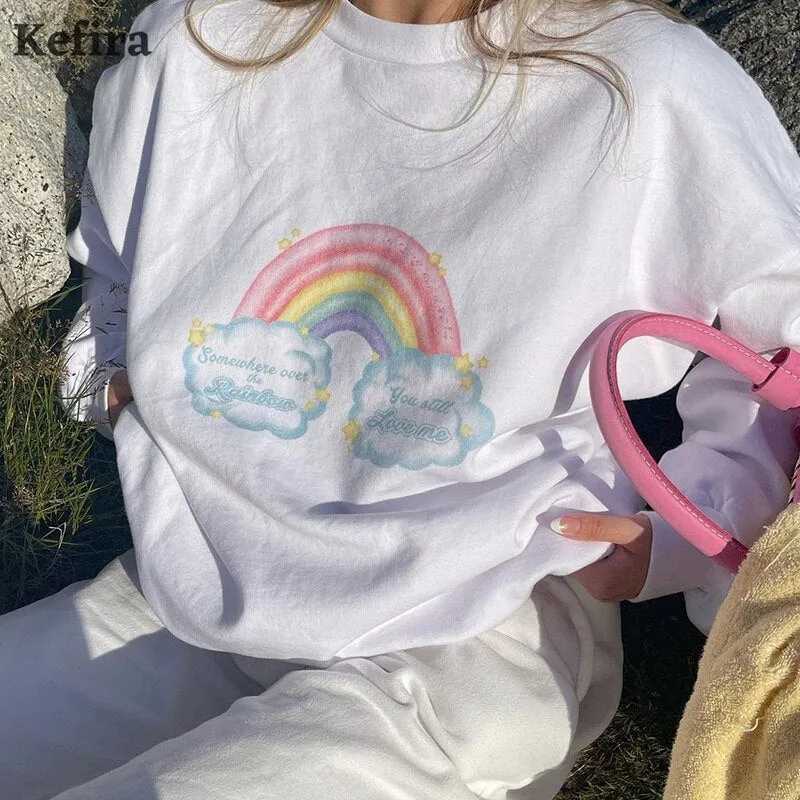 Joskaa Christmas Gift Kefira Spring/Autum Mushroom Embroidery Sweatshirts Women Casual Loose Long Sleeve Hoodies Cartoon Graphic Vintage Pullovers
