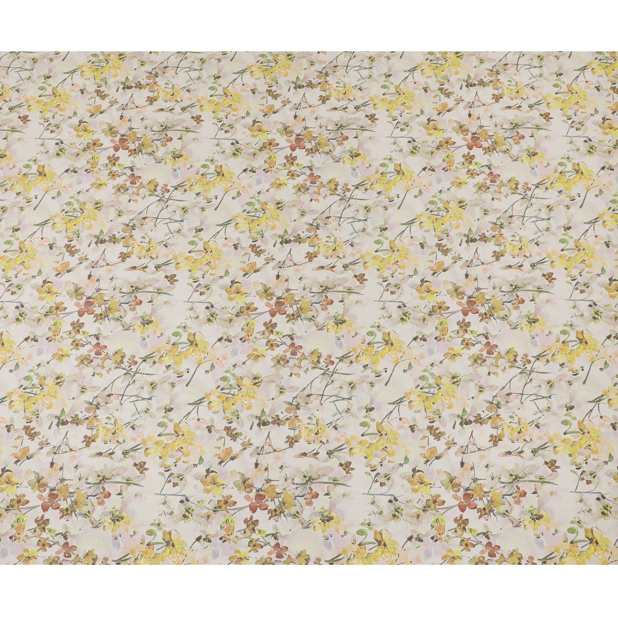 Light beige synthetic georgette fabric with multicolor print in floral design-D16857