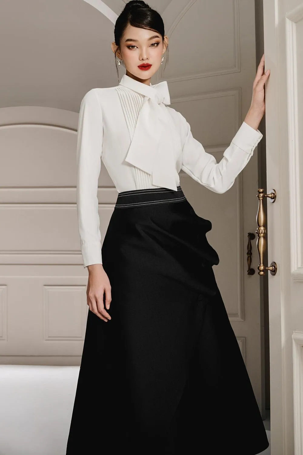 Maia Wrap Asymmetric Taffeta Midi Skirt