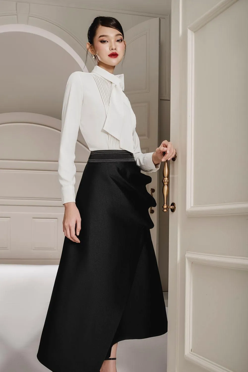 Maia Wrap Asymmetric Taffeta Midi Skirt