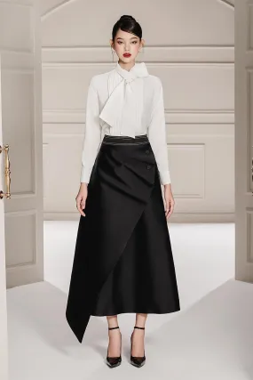 Maia Wrap Asymmetric Taffeta Midi Skirt