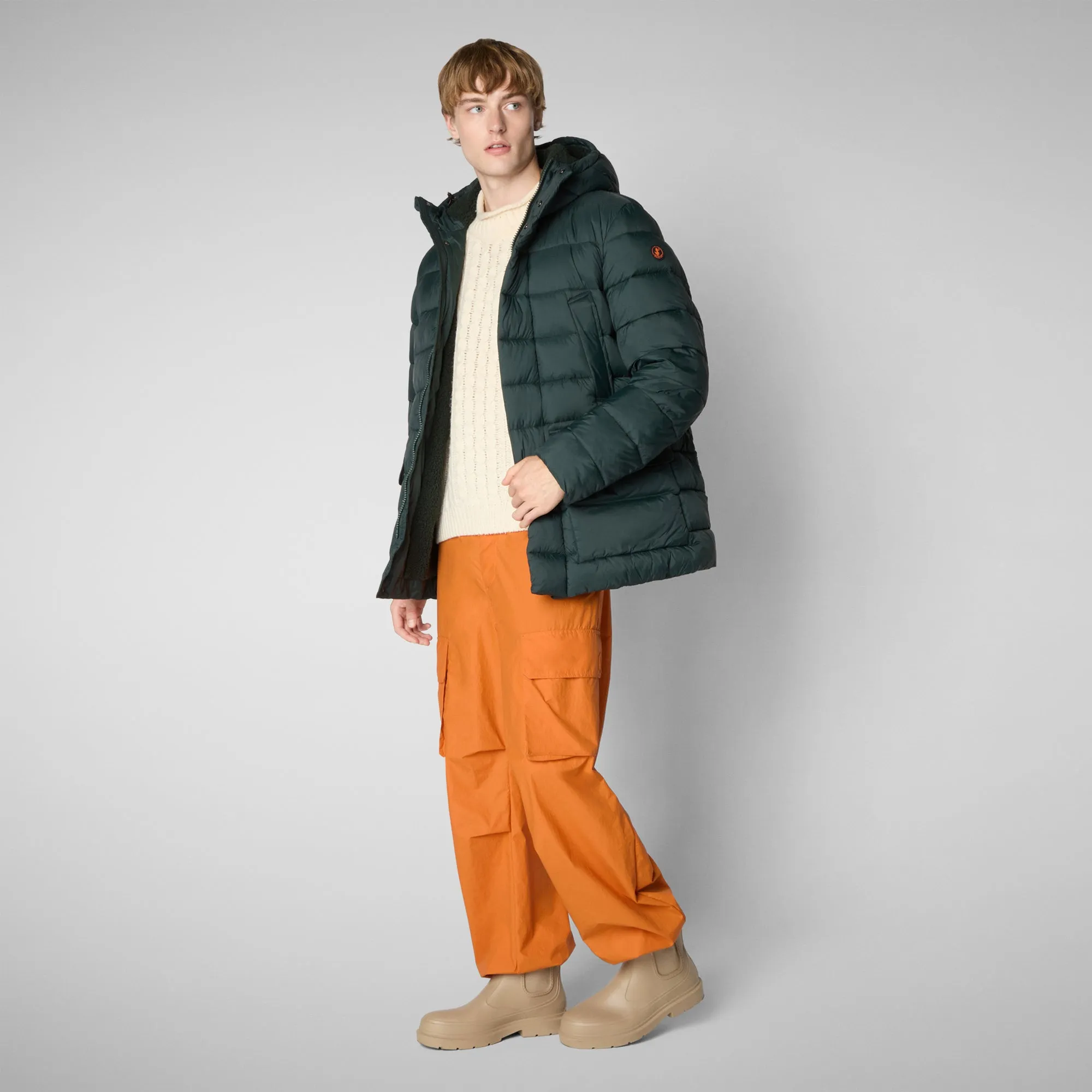 Man's animal free hooded puffer jacket Lyle in green black