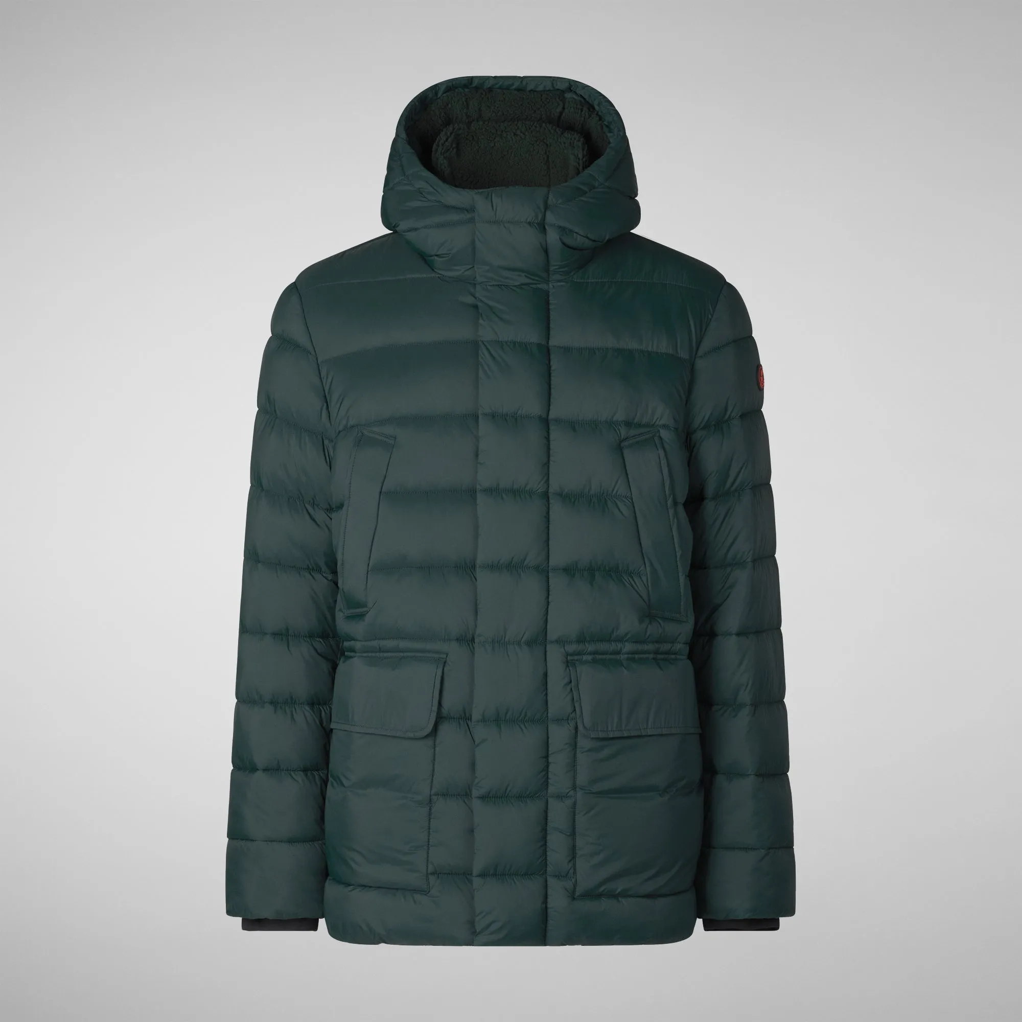Man's animal free hooded puffer jacket Lyle in green black