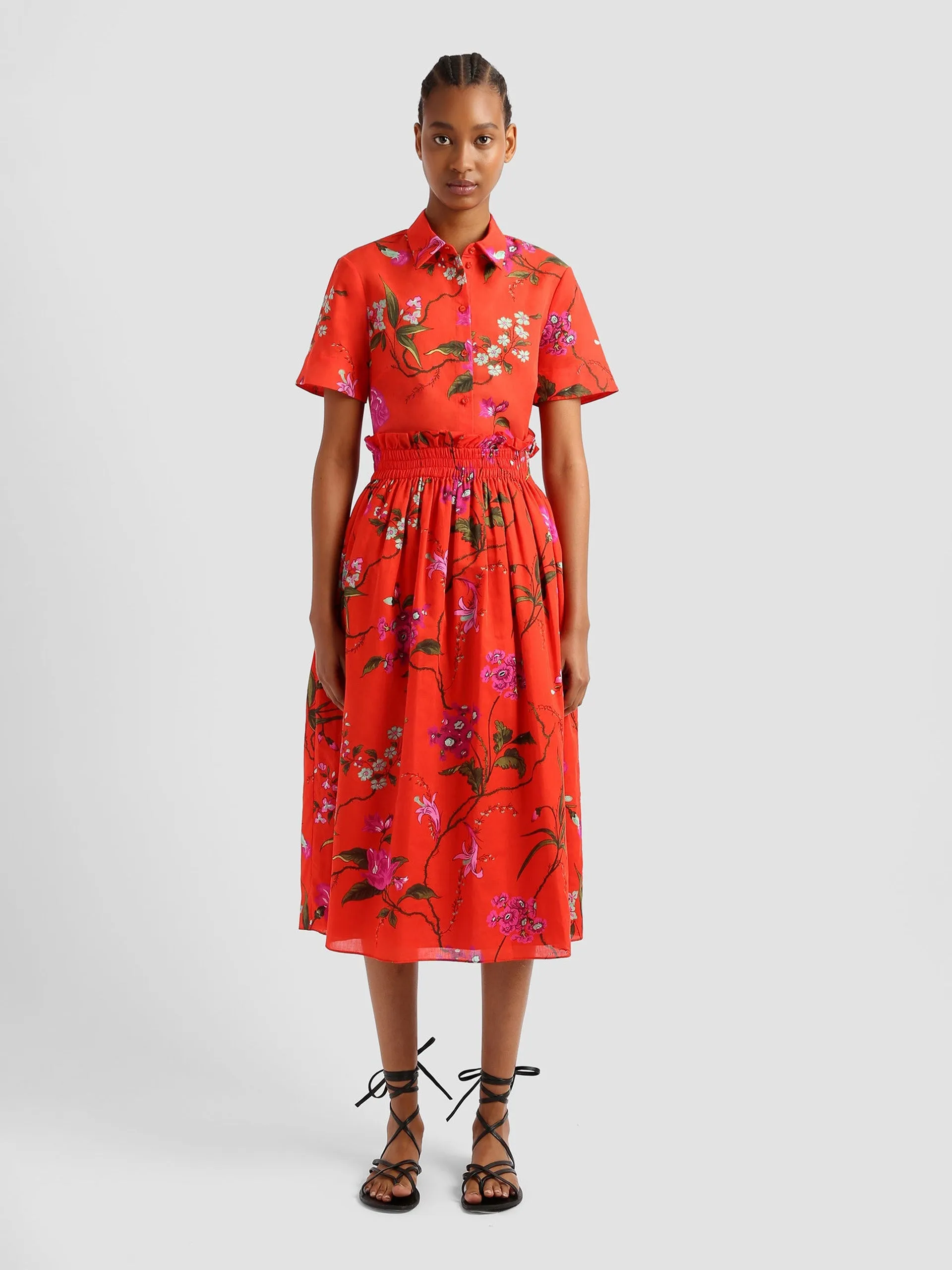 Midi skirt with gathered waist