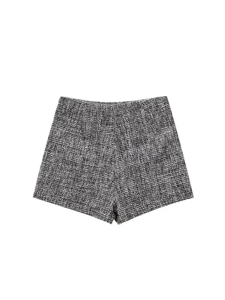 ONKOGENE Herbst Elegante Frauen Plaid Einreiher Schmücken Casual Jacke Mantel   Hohe Taille Zipper Mini Culottes 2-teiliges Set