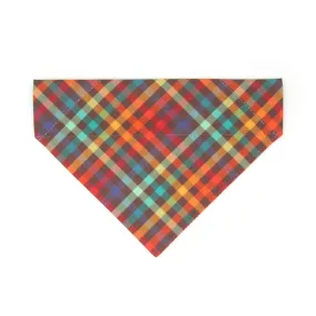 Pet Bandana - "Campfire" - Smoky Rainbow Plaid Bandana for Cat   Small Dog / Wedding, Fall, Autumn, Thanksgiving / Slide-on Bandana / Over-the-Collar (One Size)