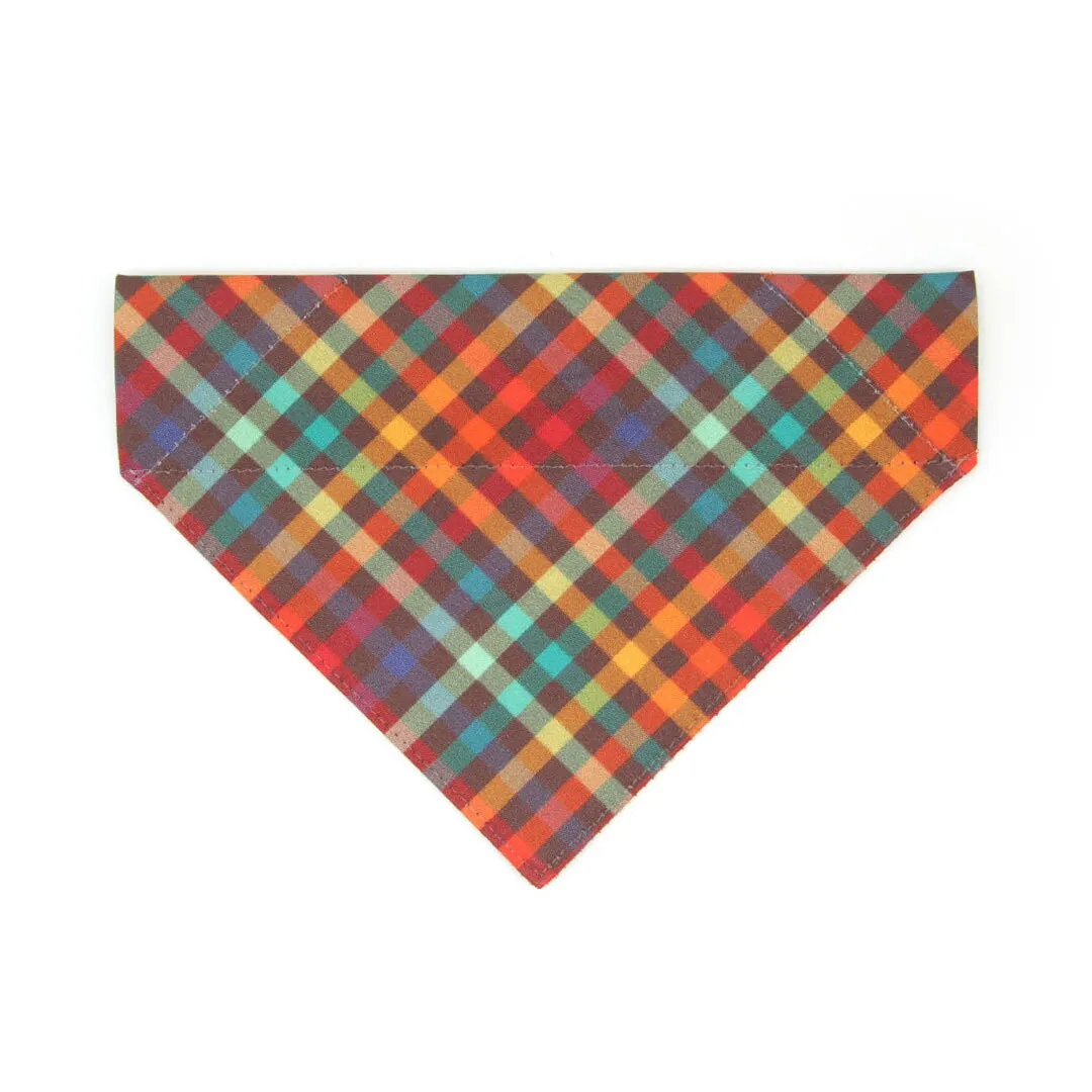 Pet Bandana - "Campfire" - Smoky Rainbow Plaid Bandana for Cat   Small Dog / Wedding, Fall, Autumn, Thanksgiving / Slide-on Bandana / Over-the-Collar (One Size)