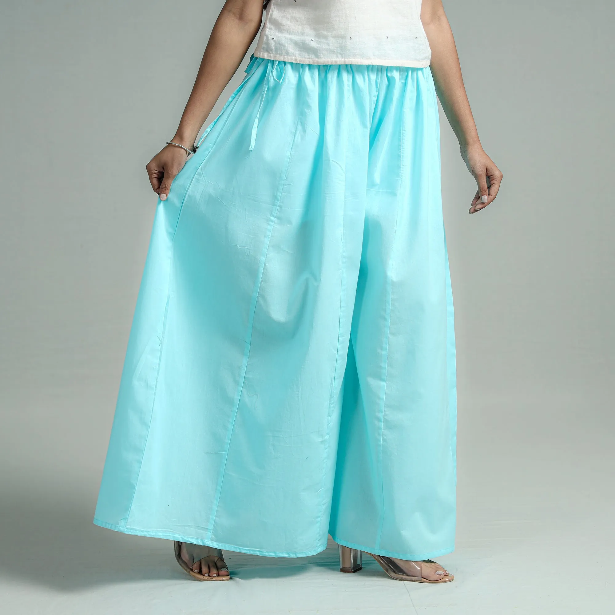 Sky Blue - Plain Dyed Cotton Flared Palazzo