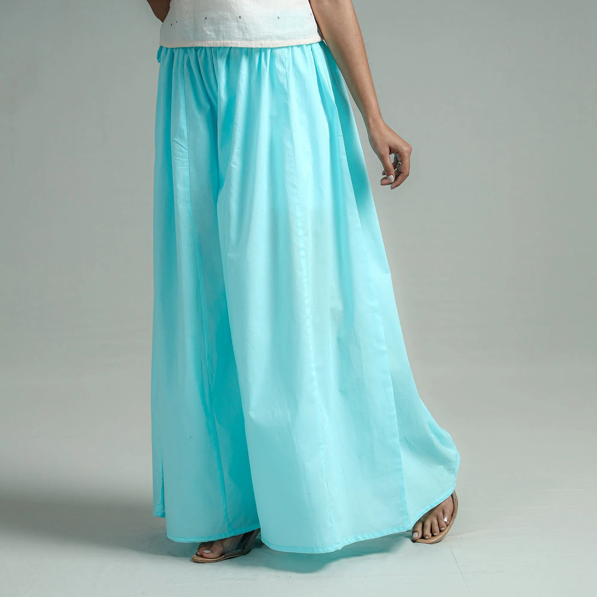 Sky Blue - Plain Dyed Cotton Flared Palazzo