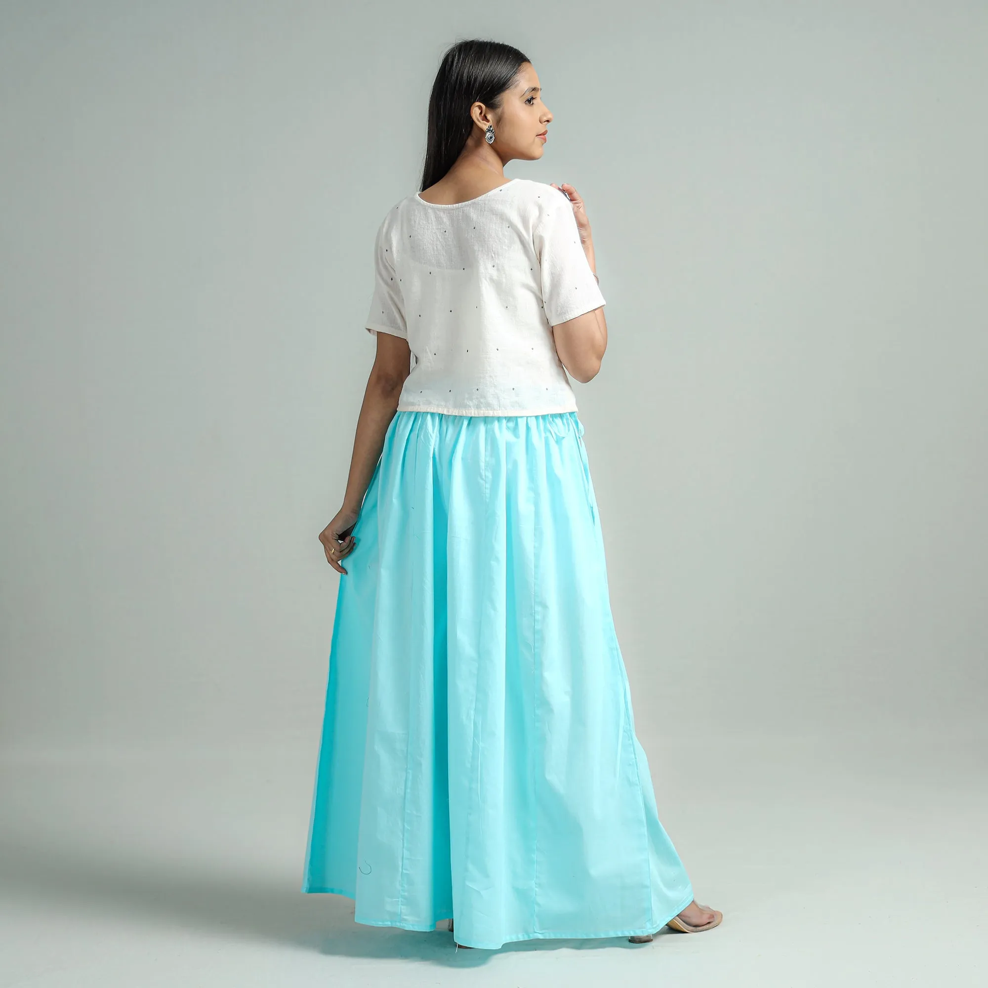 Sky Blue - Plain Dyed Cotton Flared Palazzo