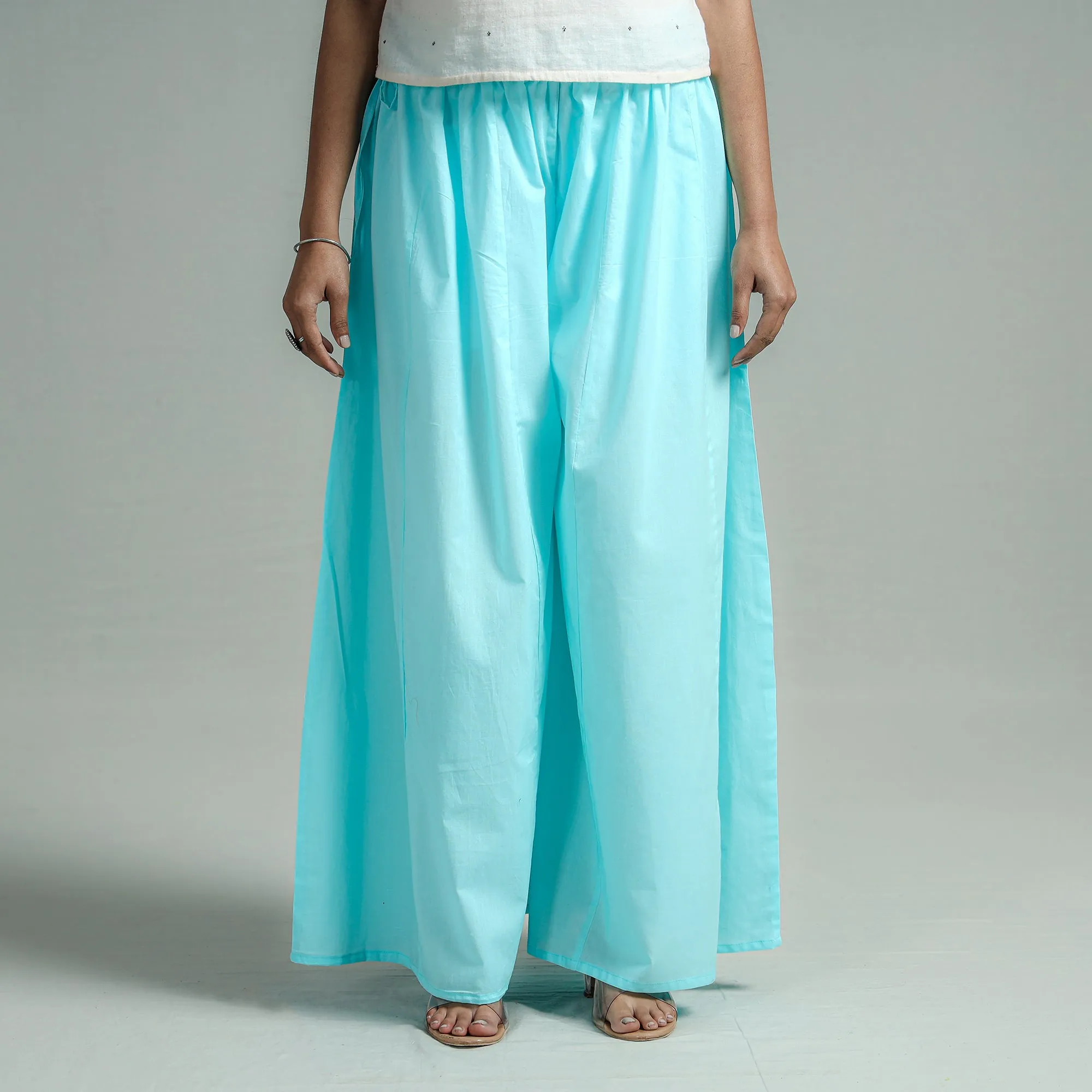 Sky Blue - Plain Dyed Cotton Flared Palazzo