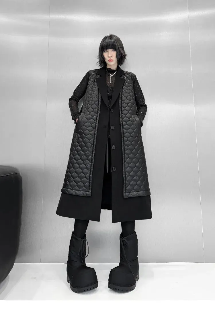 TEEK - Black Single Breasted Long Vest Parka