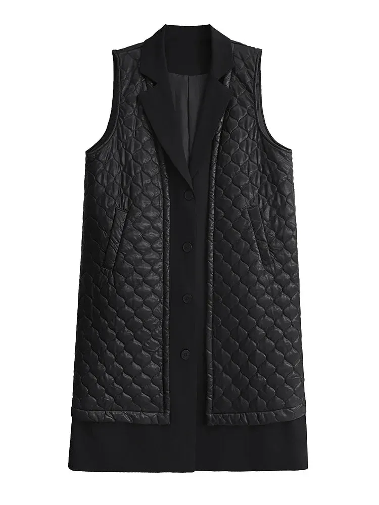 TEEK - Black Single Breasted Long Vest Parka