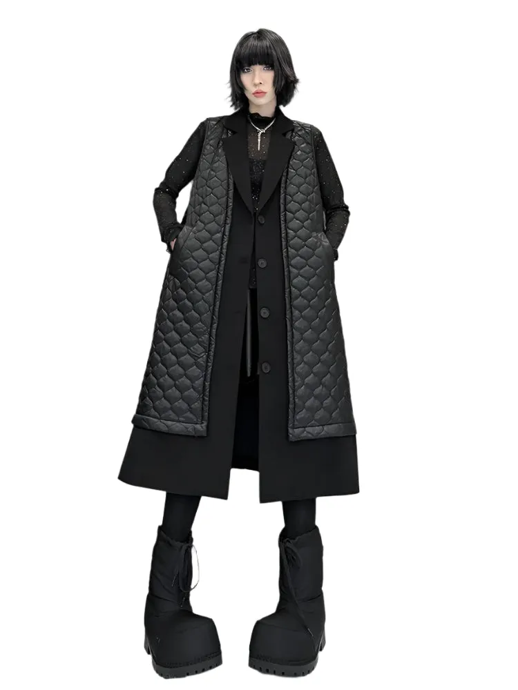 TEEK - Black Single Breasted Long Vest Parka