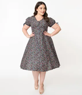 Unique Vintage Plus Size Multicolor Floral Garden Print Dora Swing Dress