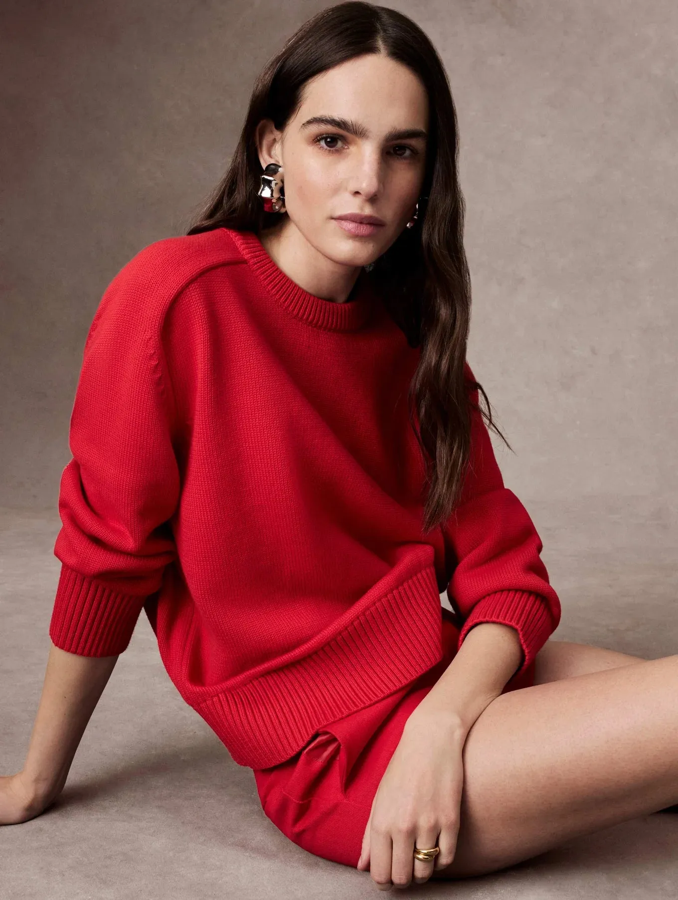 White   Warren - Organic Cotton Saddle Sleeve Crewneck in Cherry