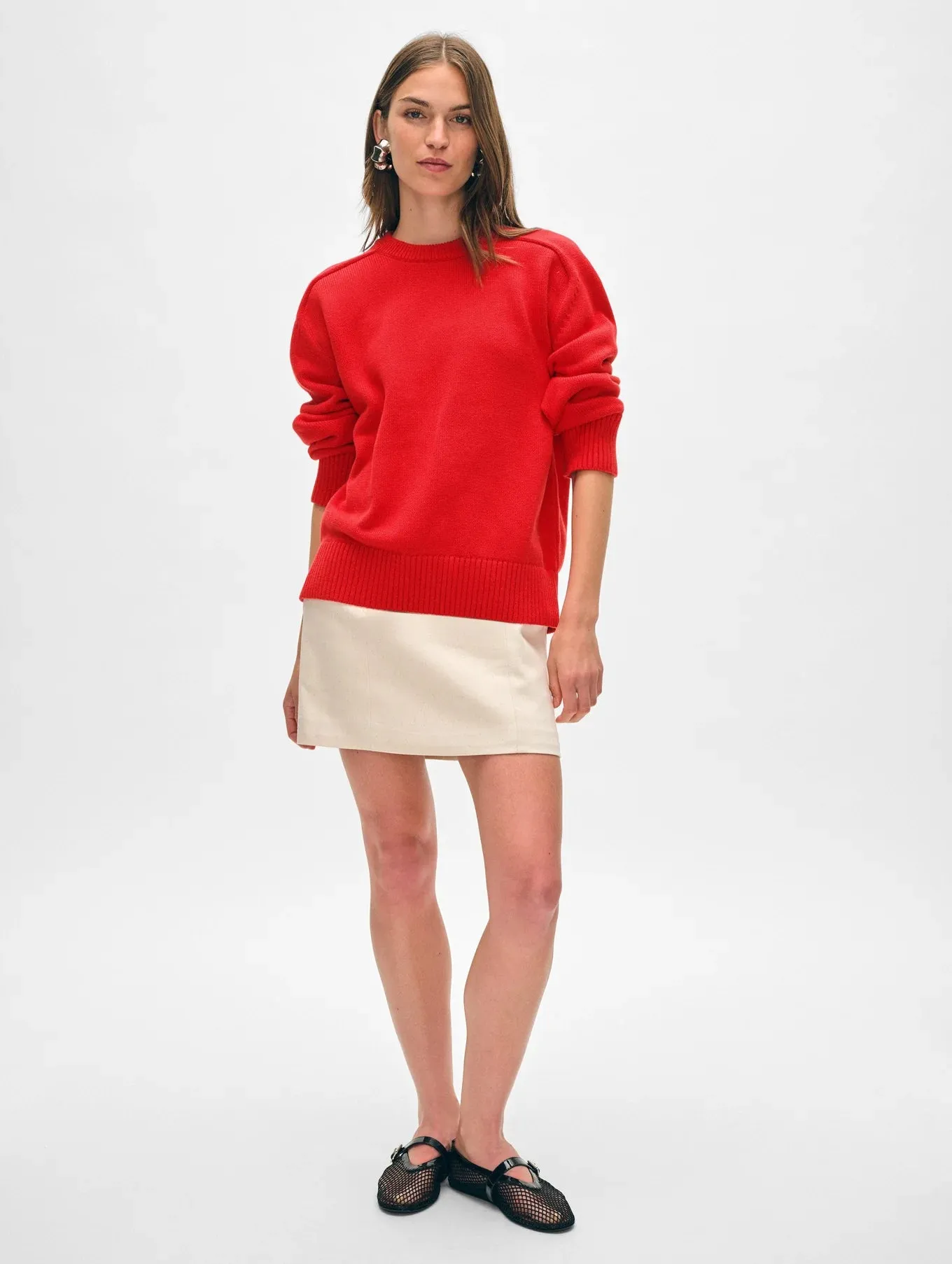White   Warren - Organic Cotton Saddle Sleeve Crewneck in Cherry